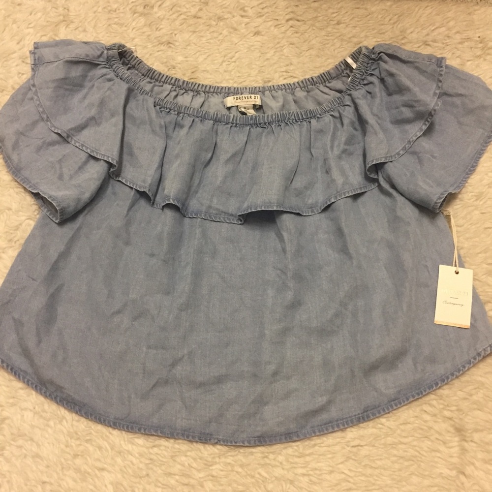🔥Chambray ruffle off the shoulder top
